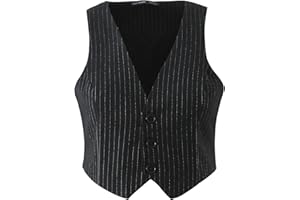 Muke Oneplus Vintage Racerback Corset Vest for Women Striped V Neck Uniform Suit Waistcoat Black