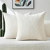 FUTEI Cream Decorative Throw Pillow Covers 18x18 Inch Set of 2,Soft Chenille Phoenix Tail Leaf Textured Cushion Case,Modern Home Decor for Couch Bed Living Room