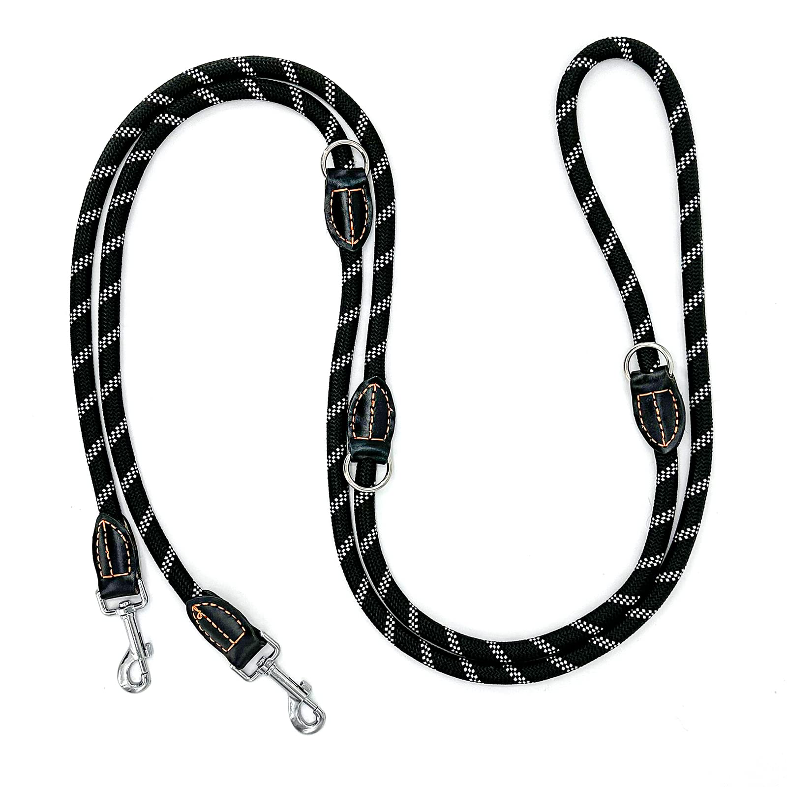 Bokelai Double Ended Lead for Dogs Adjustable Reflective 3m Training Lead for Large Medium Dogs Walking & Running Hands Free Rope Lead Black