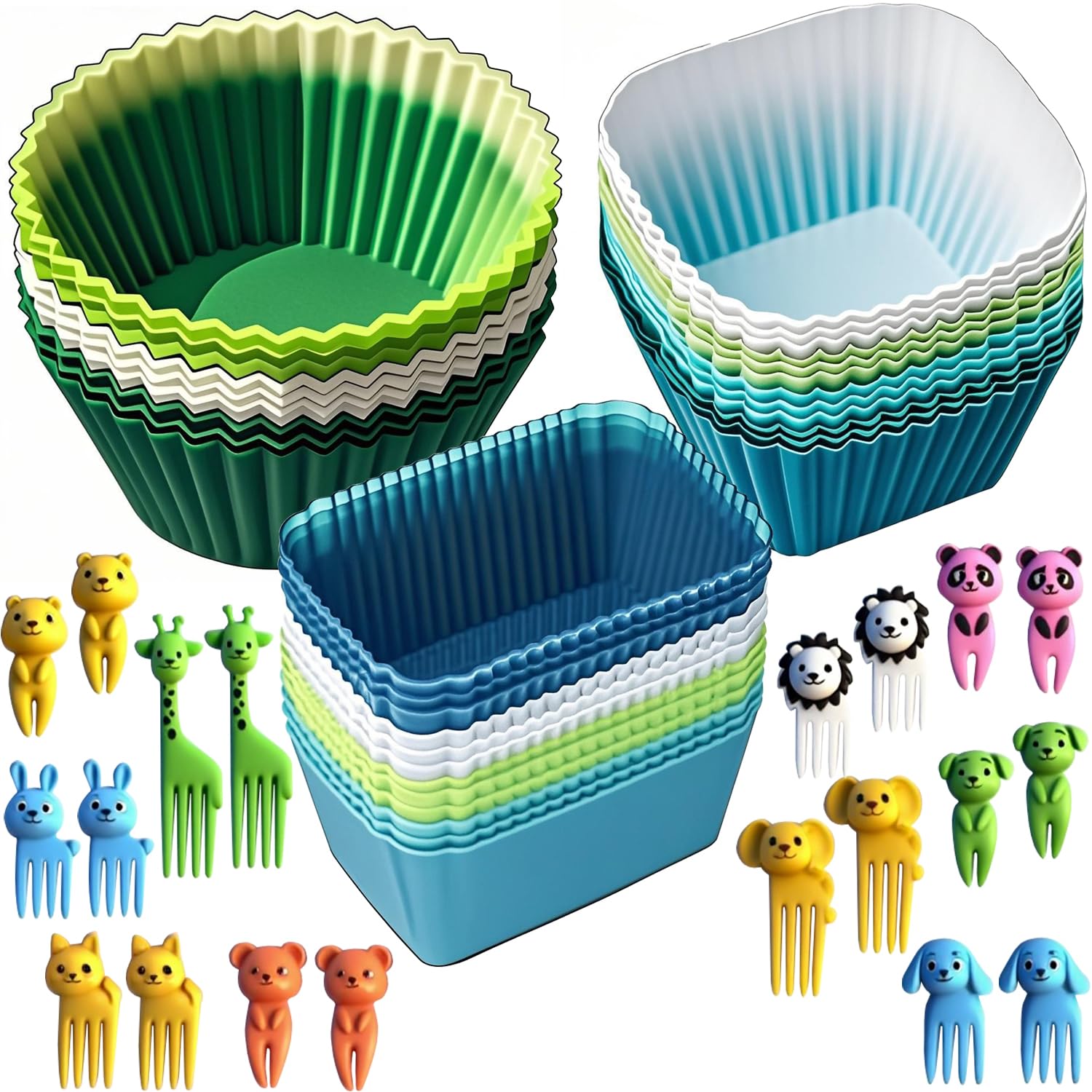 Photo 1 of Silicone Lunch Box Dividers - Bento Box Lunchbox Accessories Reusable Cupcake Liners Molds for Baking with 20pcs Food Picks