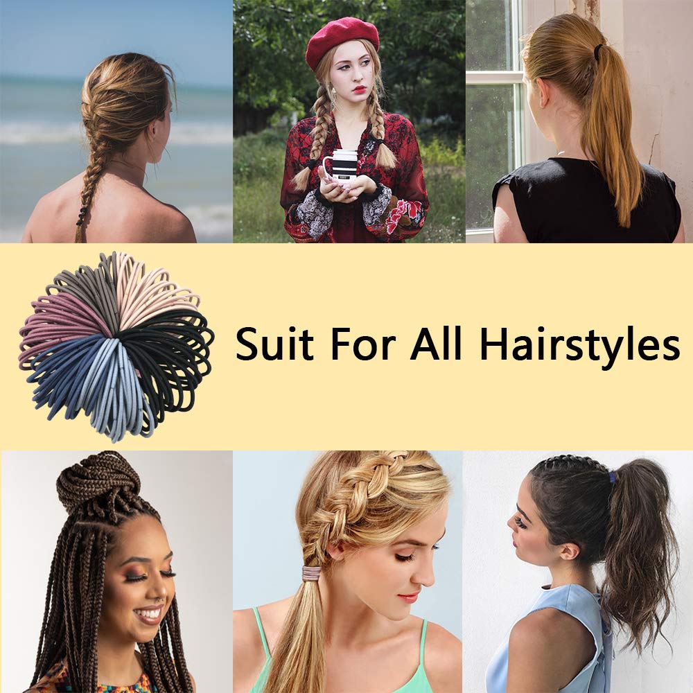 100pcs Hair Bands for Women Hair Elastic Ties，Mixed Color Stretchy Hair Scrunchies with Stroage Bag, Ponytail Holder for Thick and Thin Hair (Multi-colored) : Beauty