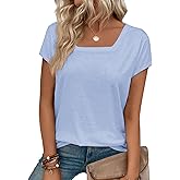 Womens Square Neck T Shirts Short Sleeve Summer Tops Casual Basic Tee Shirt 2025 Trendy Fashion Clothes