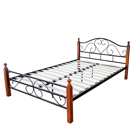Homestyle4u 549, Metallbett 140x200 Bettgestell Mit Lattenrost, Schwarz Braun