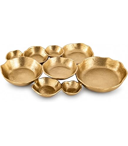 Amazon.com | Zodax Cluster of 9 Round Gold & White Enamel Serving