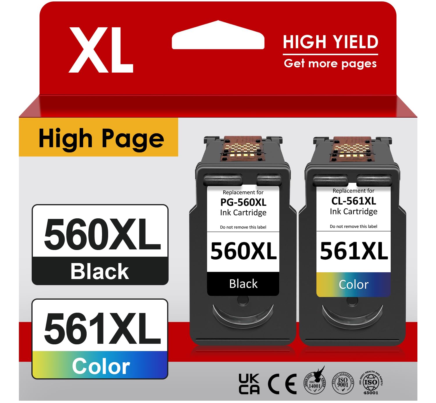 560 561 Ink Cartridges, PG 560 XL Black and CL 561 XL Colour Replacement for Canon 560 561 ink cartridges for TS7450 TS7451 TS5350 TS5351 TS5352 TS5353(1 Black, 1 Colour)