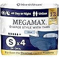 NorthShore MegaMax Adult Overnight Diapers, 12-Hour Tab-Style, Small, 4 Count Trial, Blue, 24-34 inches, Unisex Incontinence Underwear