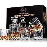 LIGHTEN LIFE Crystal Whiskey Decanter Set for Men - Gift Box With Glasses, Non-Lead Glass for Bourbon and Liquor - Perfect for Dad, Husband, Whiskey Lovers