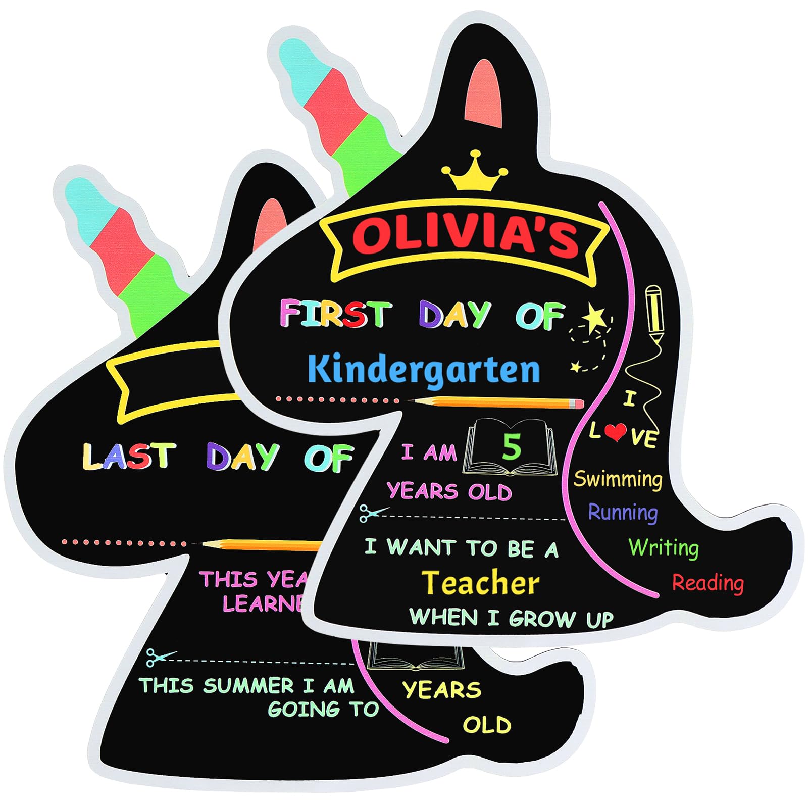 Photo 1 of Extpro First and Last Day of School Board Reusable, Back to School Chalkboard Sign, Double Sided Preschool Kindergarten Signs for Kids Girls Boys (Cute Unicorn)