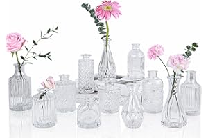 UPBUD Clear Glass Bud Vases Set of 12, Mini Flower Vase for Centerpieces, Small Vases in Bulk for Wedding Decorations, Vintage Vase for Baby Shower, Party, Recepetion, Home Table Décor
