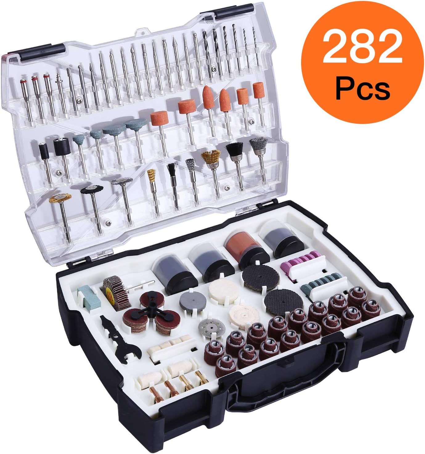 TACKLIFE Rotary Tool Accessories Kit 282 Pieces 1/8-inch Diameter Shanks Universal Fitment for Easy Cutting, Grinding, Sanding, Sharpening, Carving and Polishing-ARTO2C