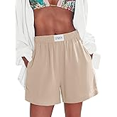 LOMON Linen Shorts for Women Summer Beach Casual Shorts Comfy Lightweight Vacation Cruise Outfits Lounge Pants with Pockets