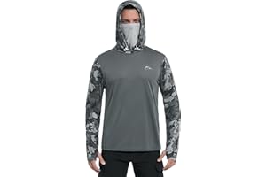 FISHEAL Men's Performance Fishing Hoodie Shirt - UPF 50+ UV Sun Protection Long Sleeve Shirts with Mesh Face Mask