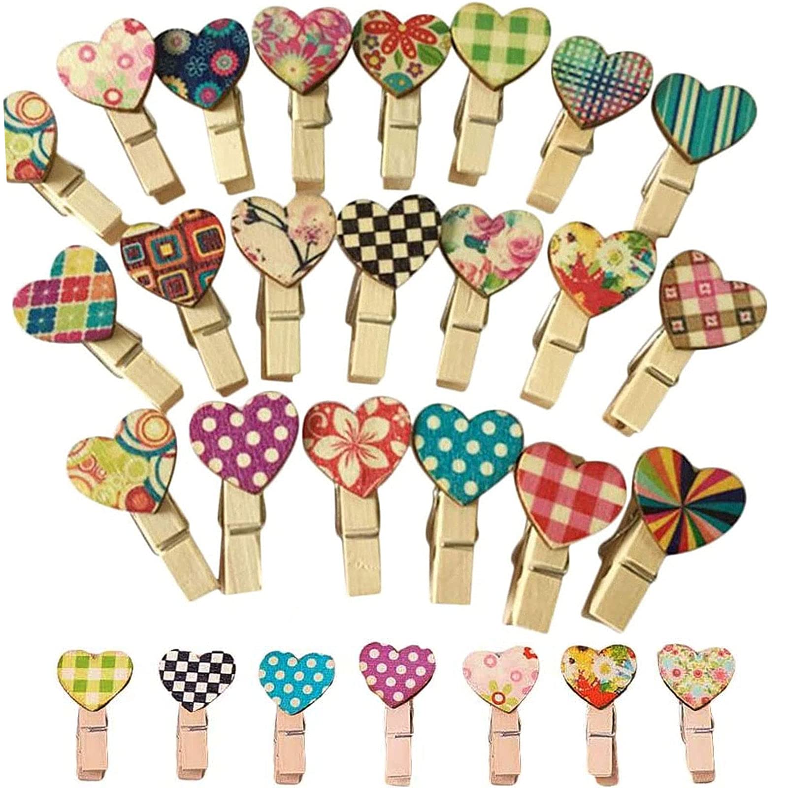50 PCS Mini Heart Wooden Clips Colorful Wooden Clips DIY Wooden Craft Clips Scrapbooking Storage Clips Photo Paper Pegs for Photos Cards Paintings Scrapbookings Wedding Valentines' Day Party Decor