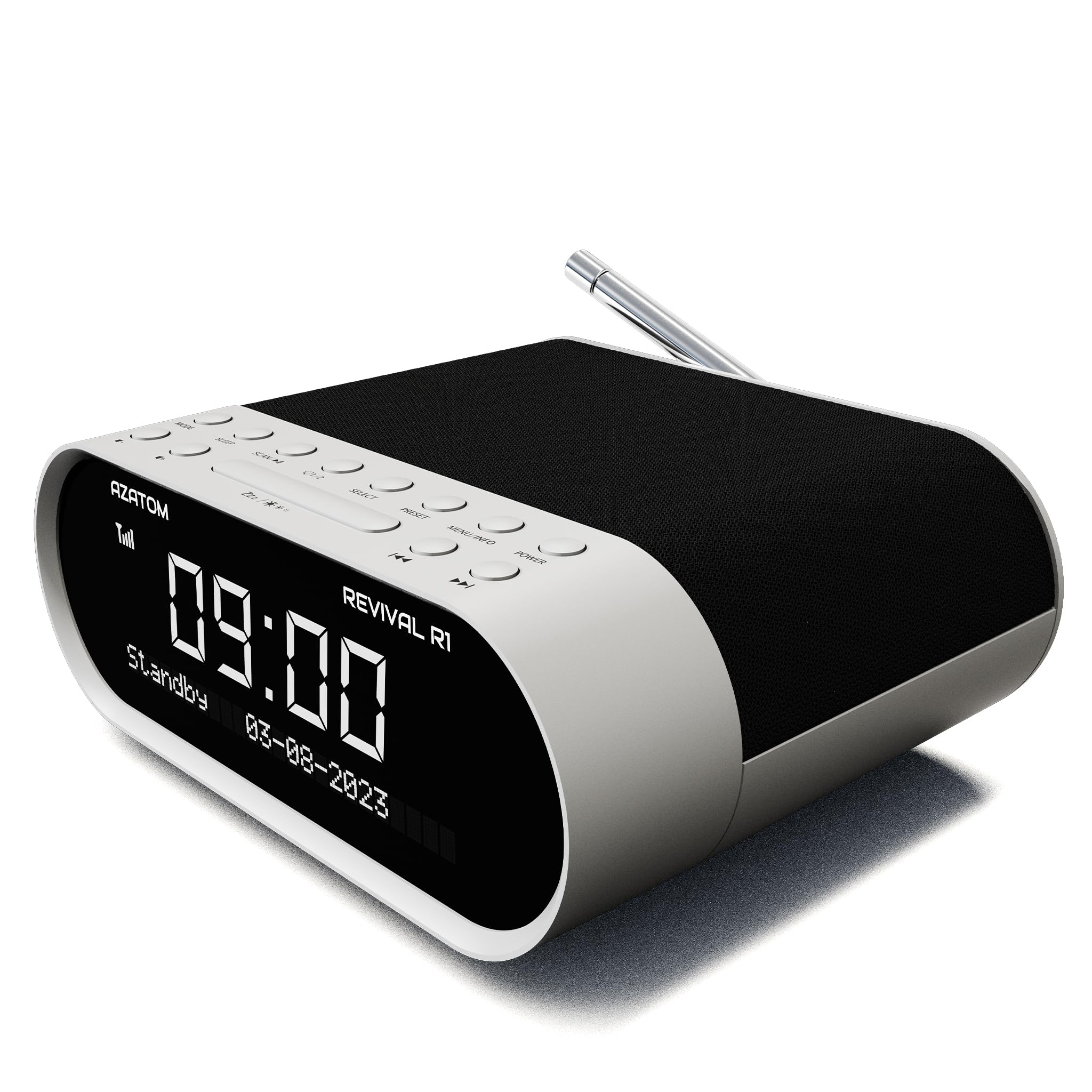 AZATOM DAB/DAB+ & FM Bedside Digital Radio | Dual Alarms & Sleep Timer | USB Device Charging | Mains Powered | Bluetooth | Perfect for the Bedroom Revival R1 (White)