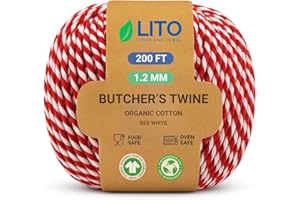 LITO LINEN AND TOWEL Red and White Organic Twine Cotton String - 200 Feet Wrapping, Baking, Butcher, Crafts, DIY Projects, Easter, Christmas