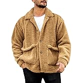 Runcati Mens Fuzzy Sherpa Jacket Fleece Long Sleeve Button Down Coat Fall Winter Warm Outwear