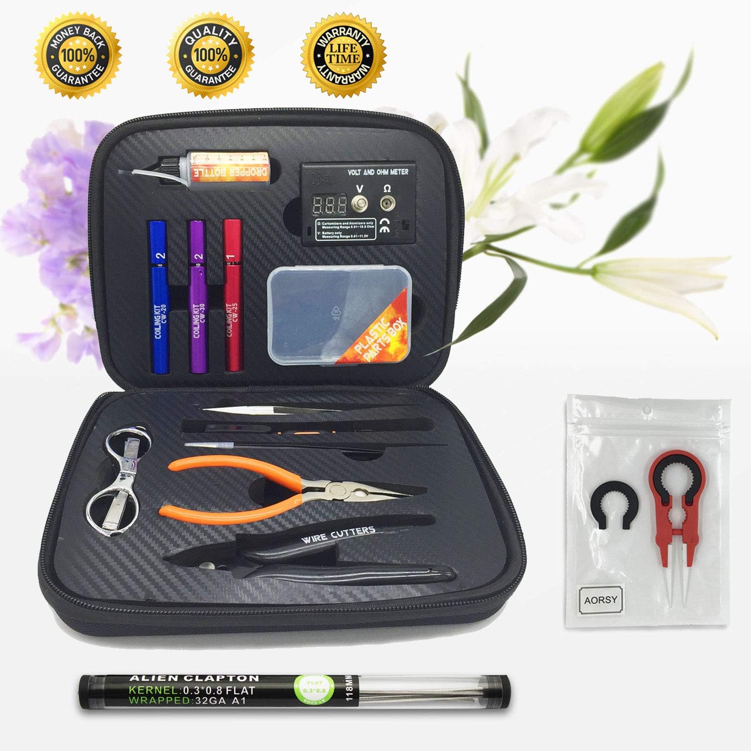 Coil Building Kit, DIY Coil kit Coil Tool Kit with Coil Jig Set | Ceramic Tweezers | Wire Cutter 12 in 1 Portable Zipper Case