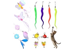 JIEYUMAO 12Pcs Cat Wand Attachments, Various Styles Toys Cat Wand Replacement with Bell, Multicolor Cat Toy Wand Refills Cats