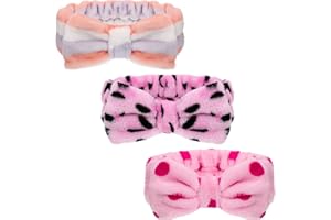 HICARER 3 Pcs Towel Headbands for Women Headband for Washing Face Facial Hair Band Skincare Microfiber Bowtie Headband Makeup Terry Cloth Headbands Spa Shower Hair Band for Women Girls (Chic Patterns)
