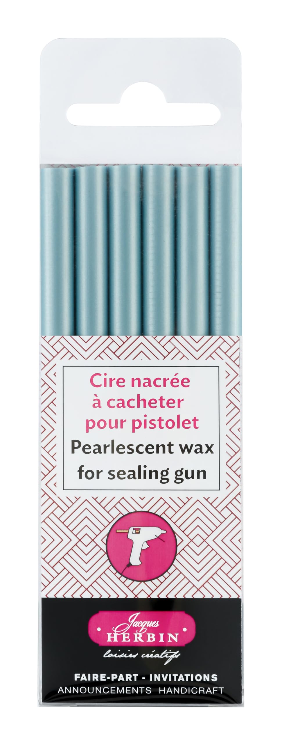 Jacques Herbin 35911T - Pack of 6 sticks of special sealing wax - Made for wax guns - Pearly azure Colour - Manufactured in France - Creative Art Tool