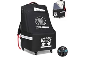 MCBD Car Seat Travel Bag for Airplane with Wheels, Padded Baby Carseat Backpack for Airport Gate Check Carrier Fits Booster Seat & Luggage Toddler Carseat Cover with Reflective Strips, Black