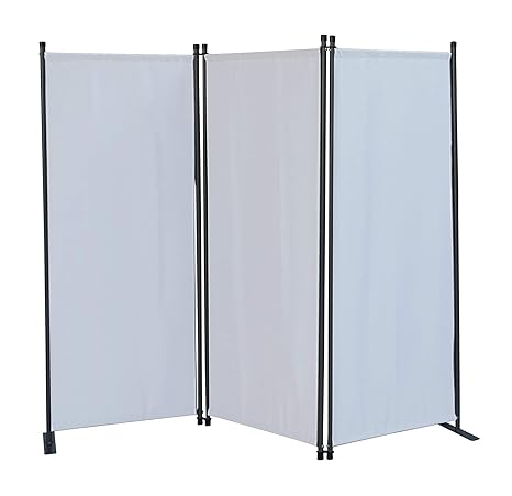 QUICK STAR Paravent 3 Teilig 170 x 165 cm Stoff Raumteiler Garten Trennwand Balkon Sichtschutz Stellwand Faltbar Weiß