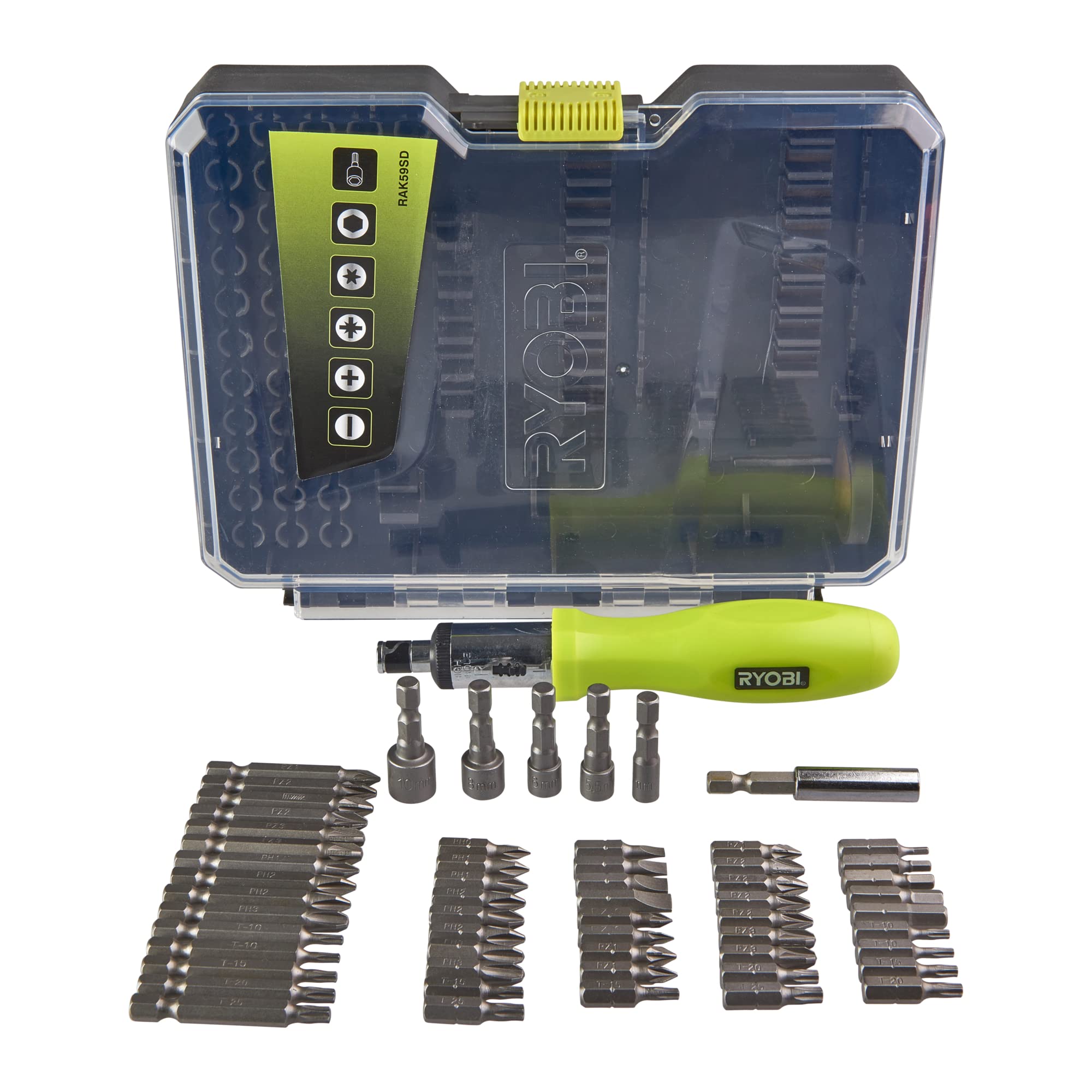 RYOBI Screwdriver Kit (59 Piece), Multi-Color, Variety Pack