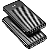 Ansody 2-Pack Portable Charger, 10000mAh 22.5W Compact USB C Power Bank Fast Charging with 2 Outputs & 2 Inputs, LED Display Battery Pack Compatible with iPhone Samsung iPad Tablets, Black & Black