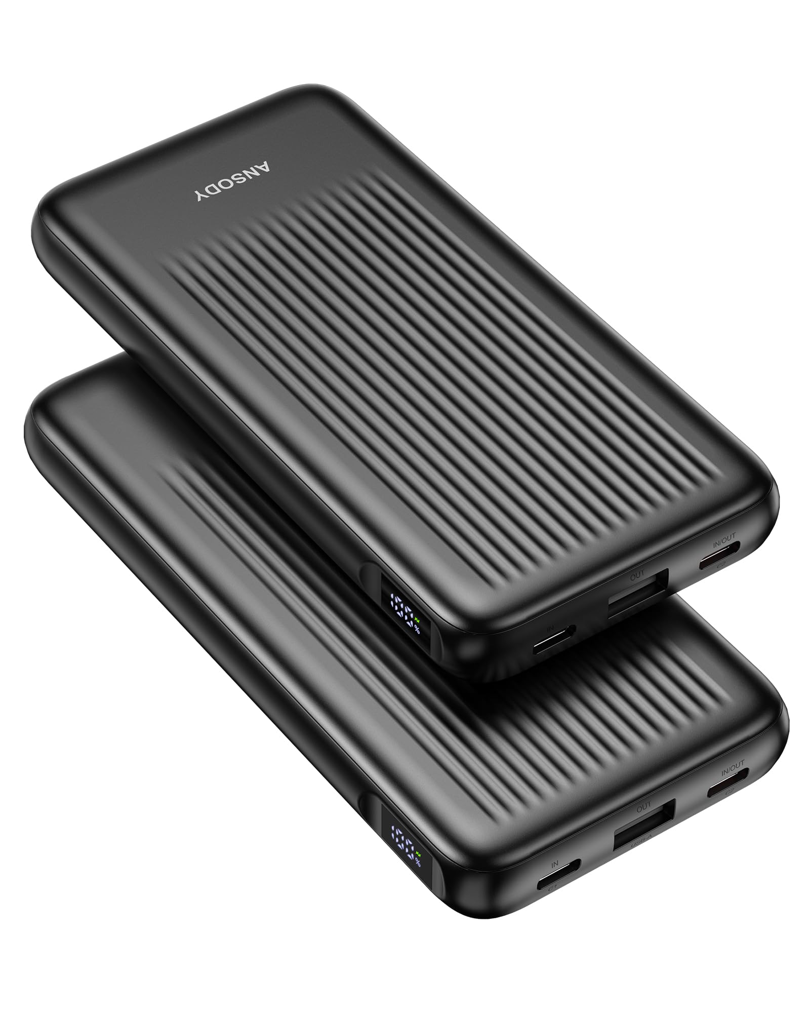 Ansody 2-Pack Portable Charger, 10000mAh 22.5W Compact USB C Power Bank Fast Charging with 2 Outputs & 2 Inputs, LED Display Battery Pack Compatible with iPhone Samsung iPad Tablets, Black & Black