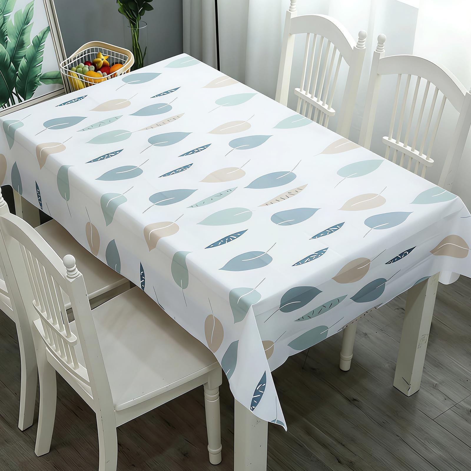 ATBEAMEN 2 Pack Leaf Wipe Clean PVC Tablecloth 137 x 180 cm, Reusable Rectangular Waterproof Table Cover, Stain Resistant Table Cloth for Dining, Party, BBQ, Picnic and Outdoor