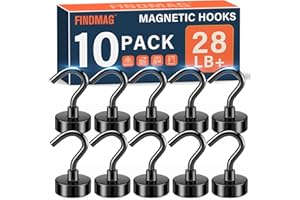 FINDMAG Black Magnetic Hooks, 28lbs Cruise Magnets, N52 Heavy Duty Magnets with Hooks, Neodymium Rare Earth Magnetic Hooks for Hanging, Powerful Magnet Hooks for Camper, Kitchen, Ship, Travel, 10 Pack