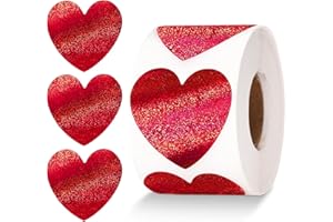 Anwyll Heart Stickers - 500Pcs 1.5Inch Valentines Day Heart Stickers Glitter Red Heart Shaped Sticker for Kid Classroom Reward Self Adhesive Love Incentive Sticker for Envelope Seal Wedding Birthday