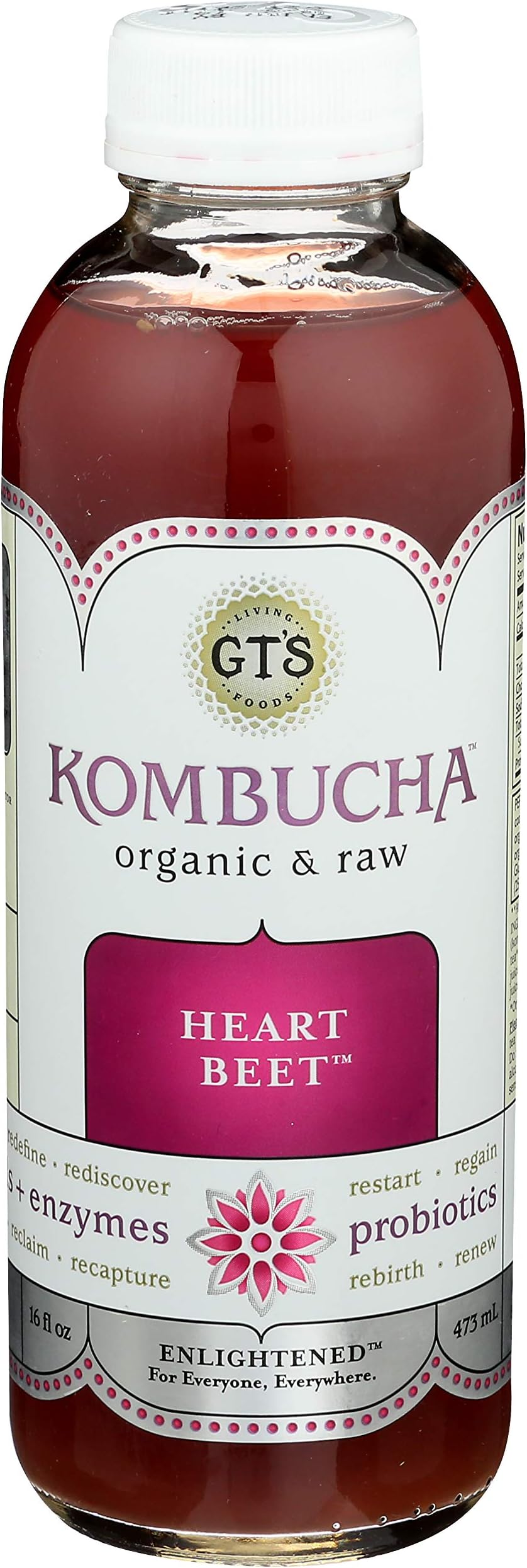 GTS LIVING FOODS Organic Heart Beet Enlightened Kombucha, 16 Fl Oz