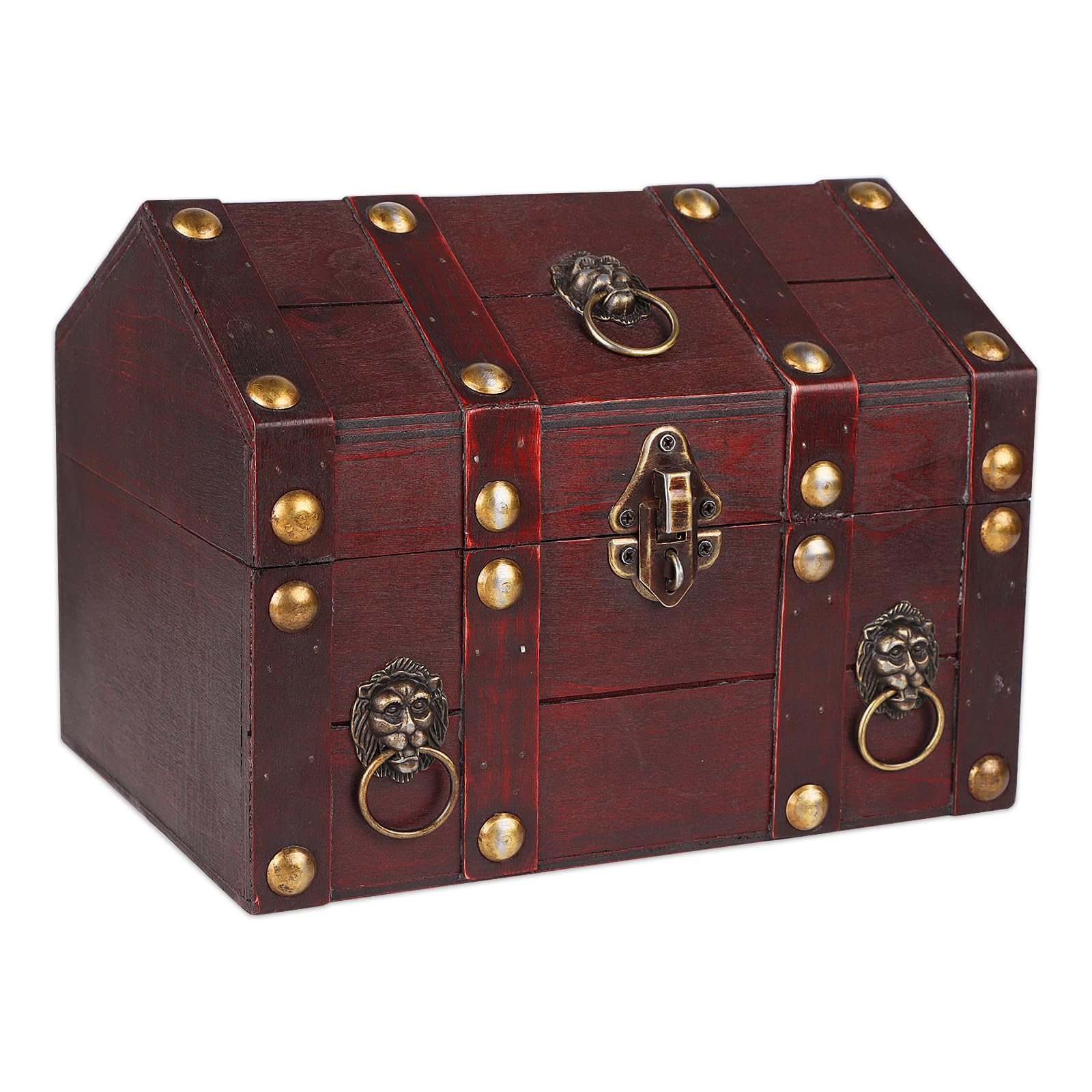 SICOHOME Large Treasure Chest for Kids Wooden Pirate Treasure Box Vintage Decorative Keepsake and Jewelry Box Large Trinket Storage Chest Box with Lock and Lids for Kids Classroom Pirate Party