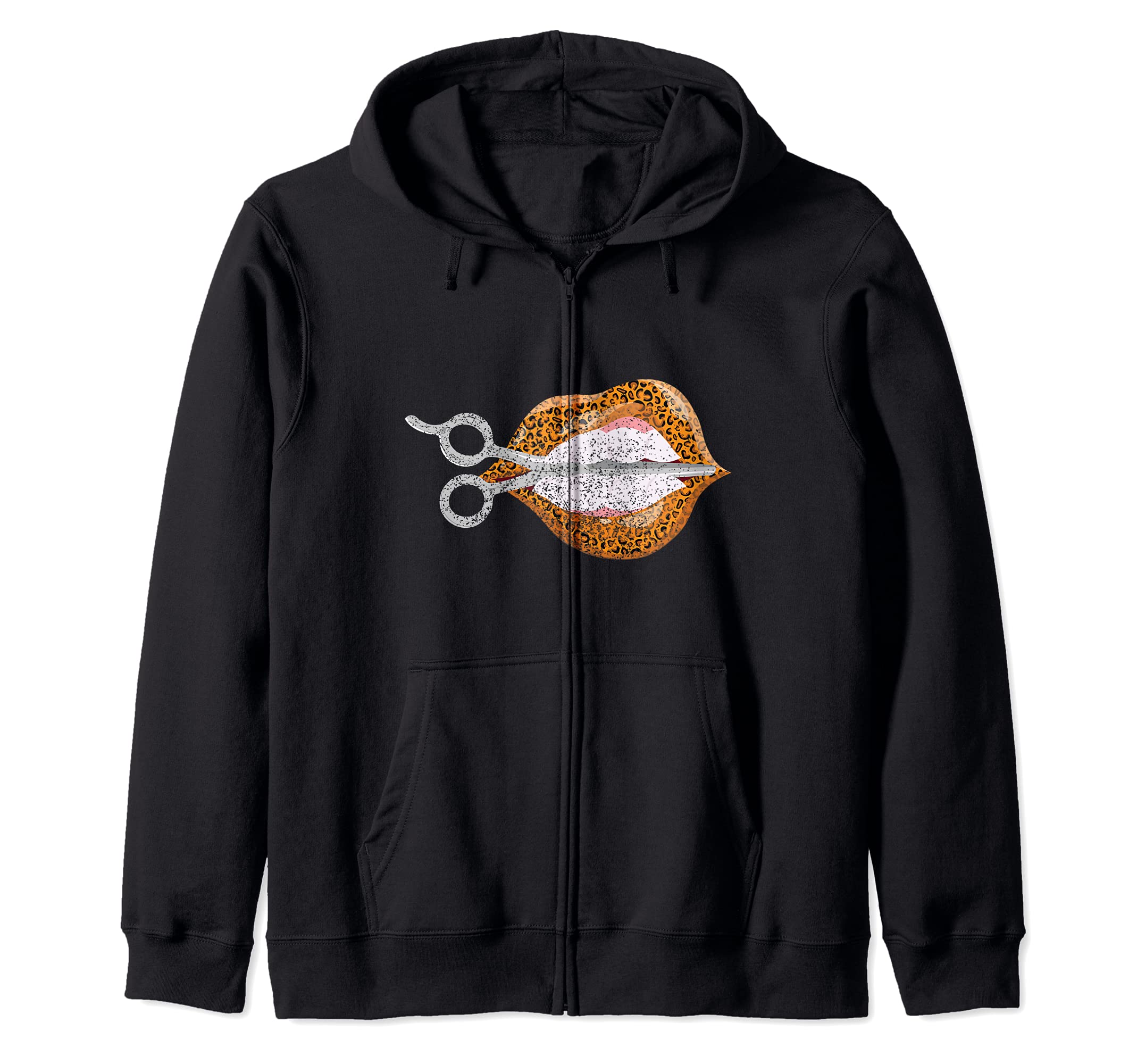 Cool Hair Hustler Hairstyle Leopard Lips With Scissor Lovers Zip Hoodie