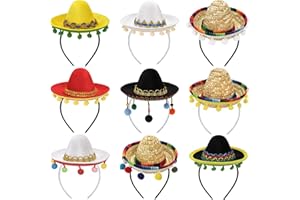 TOPZEA 9 Pack Sombrero Hat, Straw Mini Sombrero Headband Hat for Carnival, Mexican Theme Costume Party Cinco De Mayo