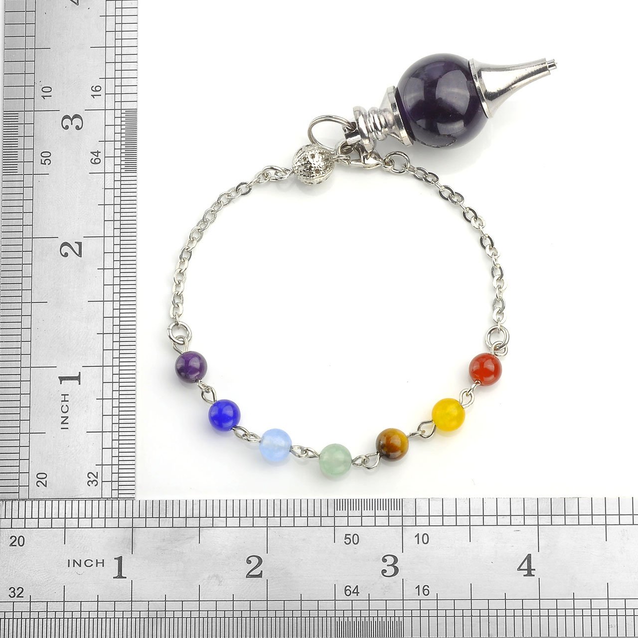 JOVIVI Bracciale Donna Braccialetto Pendolo Gemma Pietra Preziosa 7 Chakra Portafortuna Cristallo Ametista Quarzo Rosa