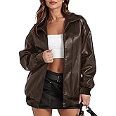 ZEXIGLAD Women's Leather Jacket Oversized Faux Leather Bomber Jacket Fall Fashion 2025 Trendy Moto Winter Coat with Pocket