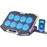 ICE COOREL Gaming Laptop Cooling Pad with 8 Cooling Fans, Laptop Fan Cooler Pad for 15-17.3 Inch, Notebook Cooler Stand with 6 Height Adjustable, RGB Cooling Pad with Two USB Port + Phone Stand