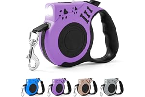 COSOWO Retractable Dog Leash with USB Rechargeable Flashlight for Night Walks, 16FT Automatic Telescopic Tractor Dog Leash for Small and Medium Dogs, Purple