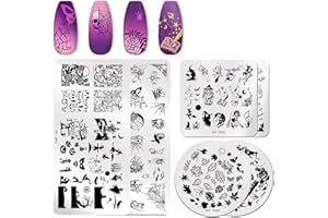 OCOUYVD 6Pcs Halloween Nail Stamping Plates Fall Maple Leaf Nail Stamper Template Kit Ghost Bat Skull Spider Web Design Nail Decorations Supplies