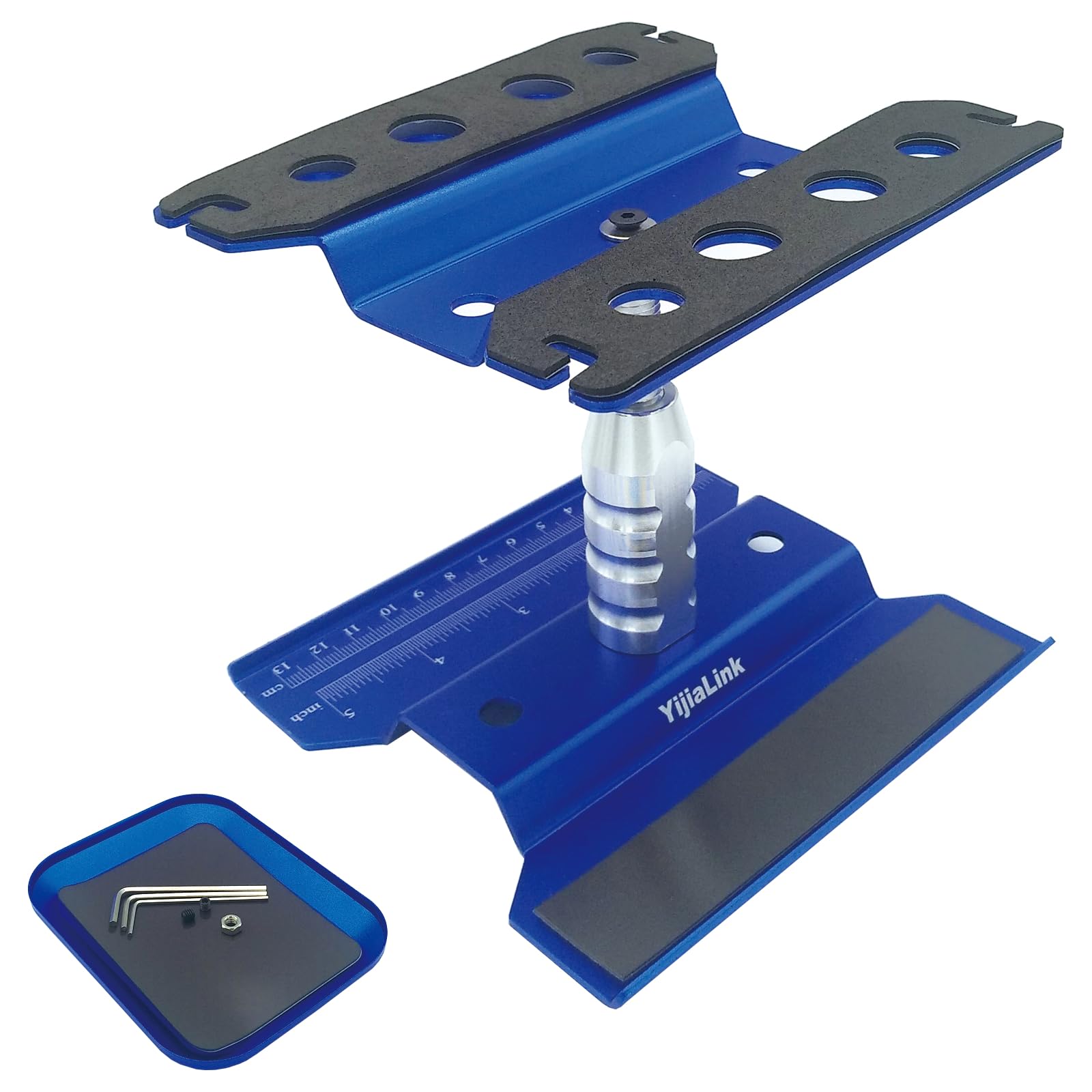 RC Car Work Stand Aluminum Alloy Repair Workstation Bracket with Screw Tray for 1/8 1/10 1/12 1/16 Traxxas Axial Arrma Redcat RC Crawler Monster Truck Buggy (Blue)