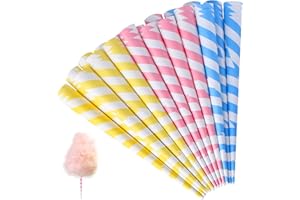 AIRBANK Cotton Candy Cone 50PCS, Multicolor Cotton Candy Paper Cones for Cotton Candy Making in Birthday,Parties,Festivals (Blue/Pink/Yellow)