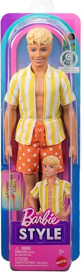 Barbie Ken Fashionistas Doll 252 Polka Dot Shorts Striped Top Mullet Hair view 6