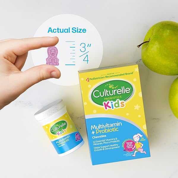 CULTURELLE KIDS COMPLETE CHEWABLE MULTIVITAMIN + PROBIOTIC FOR KIDS, AGES 3+, 50 COUNT, DIGESTIVE HEALTH, ORAL HEALTH & IMMUNE SUPPORT – WITH 11 VITAMINS & MINERALS, INCLUDING VITAMIN C, D3 & ZINC