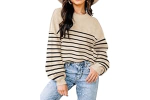 DISAMER Fall Sweaters for Women 2023 Long Sleeve Striped Oversized Sweaters Trendy Casual Crew Neck Knitted Tops Pullover Jumper