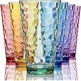 Bravario Hammered Plastic Drinking Tumbler, Dishwasher-Safe Premium Quality Water Glasses, BPA-Free Reusable Mixed Colors Assorted Stackable Cups, 22 oz Set of 6