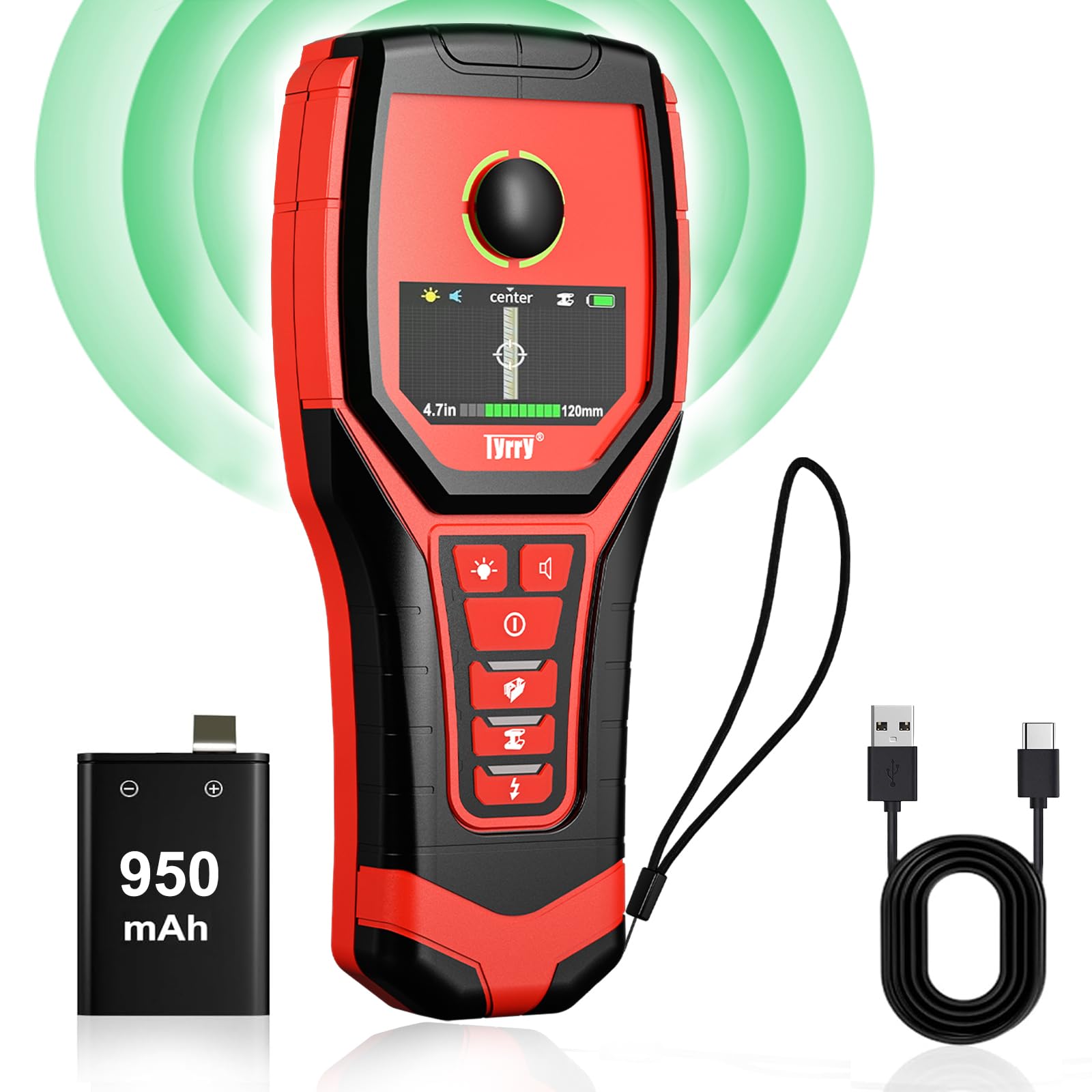 Photo 1 of Tyrry 5 in 1 Stud Finder Wall Scanner, Professional Accurate Studfinder for Precise Center and Edge of AC Wire Magnetic Metal Joist Wood Pipe Detection, Audio Light Alarm, Color Display Position Depth