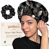 YANIBEST Adjustable Satin Bonnet with No Damage Hair Scrunchie | Double Layer Sleep Cap, Butter-satin for Hair Care, Reduce Friction or Breakage, Maintain Moisture, Natural Curly Braids
