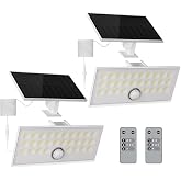 ESLIGHTION Split-Design Solar Motion Sensor Security Lights Outdoor, 2 Pack | IP65 Waterproof Solar Light with Separate Panel &amp; Remote Control, 3 Modes for Shed, Garage, Garden, Yard, Backyard Pool